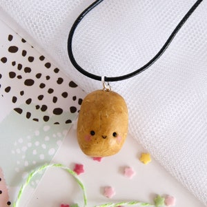 Kawaii potato charm cord necklace, cute potato necklace, polymer clay charm necklace, kawaii food charm, clay cute food, funny food charm