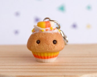 Candy Corn Cupcake Charm: Halloween Kawaii Polymer Clay Pendant