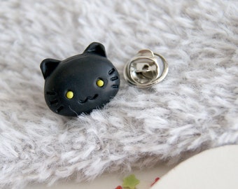 Jolie broche chat noir, épingle en argile chat kawaii, jolie broche chat noir, épingle animal mignon, bijoux kawaii mignons, broche drôle, épingle pour amoureux des chats