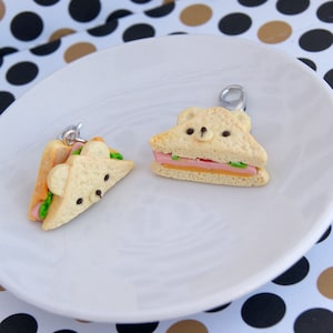 Cute kawaii bear sandwich charms, cute clay miniature food charms, cute kawaii animals charms, cute miniature sandwich, polymer clay charms