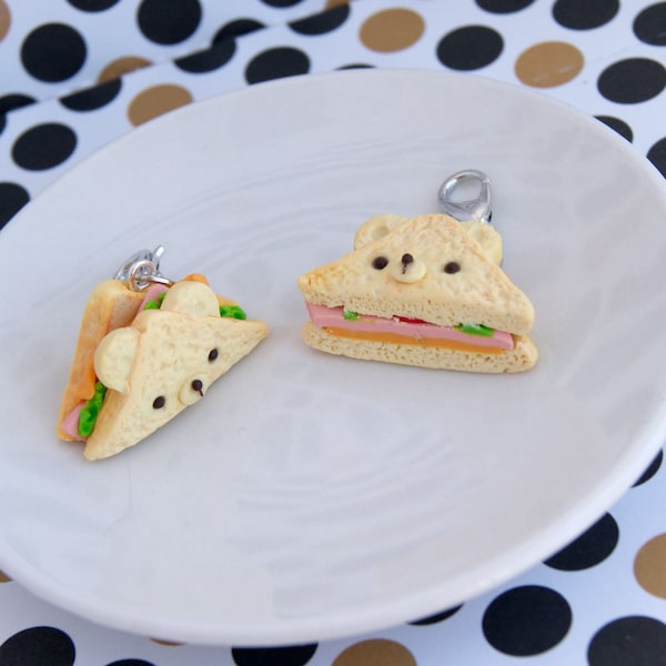 Breloques sandwich ours kawaii mignons, breloques nourriture miniatures en argile mignons, breloques animaux kawaii mignons, sandwich miniature mignon, breloques en argile polymère