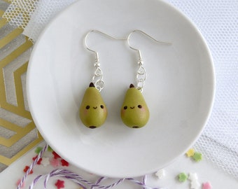 Cute pear earrings, kawaii food earrings, polymer clay cute fruit earrings, cute clip on earrings, miniature food jewelry, kawaii jewelry