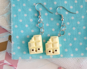 Cute white chocolate earrings, kawaii vanilla chocolate earrings, clay food jewelry, polymer clay food earrings, kawaii jewelry earrings