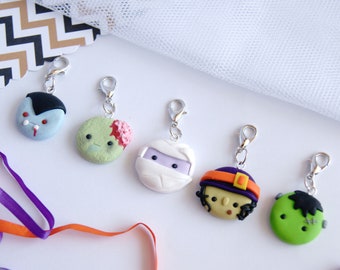 Cute halloween monster charms, kawaii monster polymer clay charm, creepy cute charms, cute monsters pendants pack, halloween friends gift