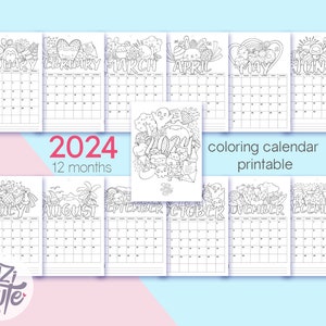Cute Coloring Calendar 2024 Printable, 12 Months Planner Coloring ...