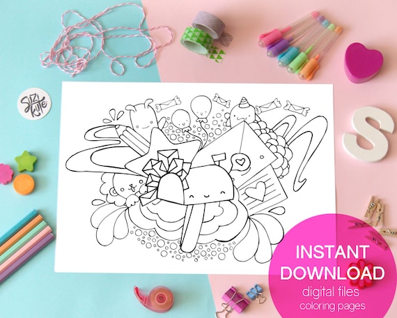 Dibujo San Valentin para colorear imprimible kawaii San - Etsy México Dibujo San Valentin para colorear imprimible kawaii San - Etsy México
