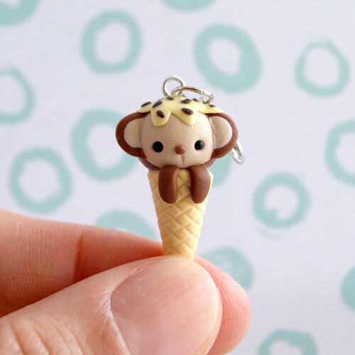 Cute Monkey Ice Cream Charm Polymer Clay Kawaii Charms Cute Etsy