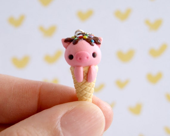 Cute Little Pig Ice Cream Charm, Polymer Clay Kawaii Charms, Cute Animals  Charms, Animal Stitch Marker, Tiny Cute Clay Charms, Food Charms 