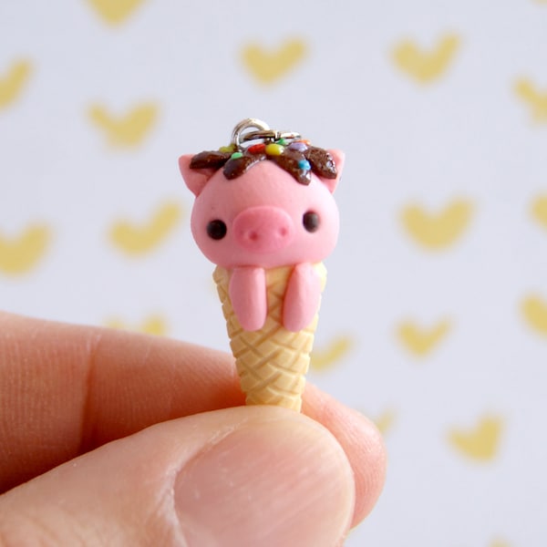 Charme mignon petit cochon crème glacée, breloques kawaii en argile polymère, breloques animaux mignons, marqueur de point animal, petites breloques mignonnes en argile, breloques nourriture