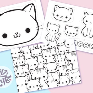 Kawaii Cat Printable Coloring Page, Cute Cat Doodle Coloring Page ...