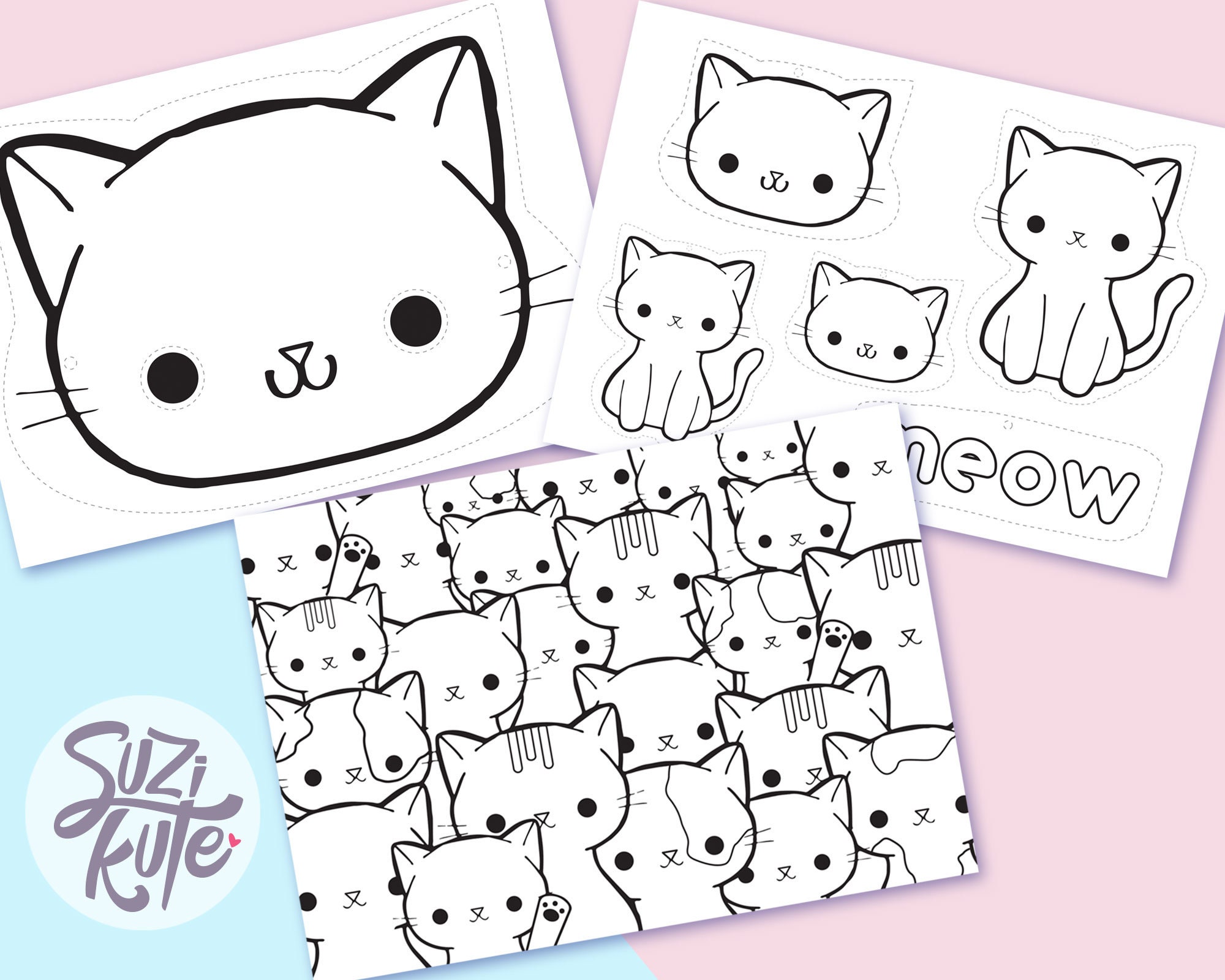 Kawaii Cat Printable Coloring Page Cute Cat Doodle Coloring Etsy Canada