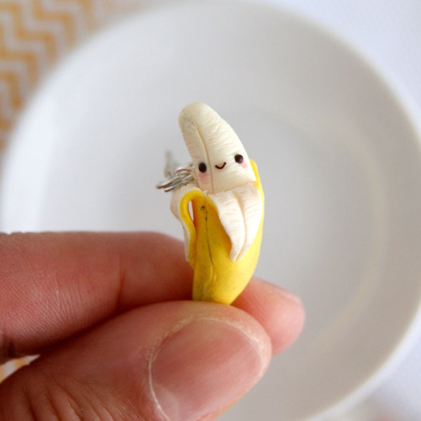 Cute kawaii banana charm, polymer clay food charm, miniature food clay, cute stitch marker, tiny cute clay charm, miniature fruit clay charm