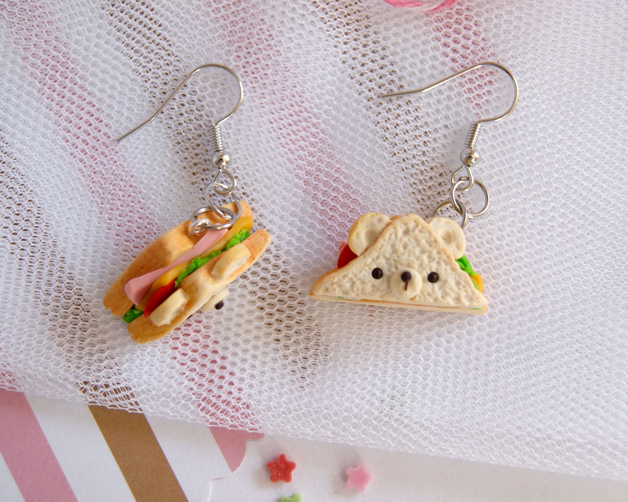 Cute Kawaii Bear Sandwich Earrings Cute Miniature Food Jewelry Cute Clay Food Earrings Cute Clip on Earrings Cute Funny Earrings Dangle Etsy