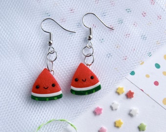 Cute watermelon slice earrings, kawaii food earrings, polymer clay cute fruit earrings, summer earrings, miniature food jewelry