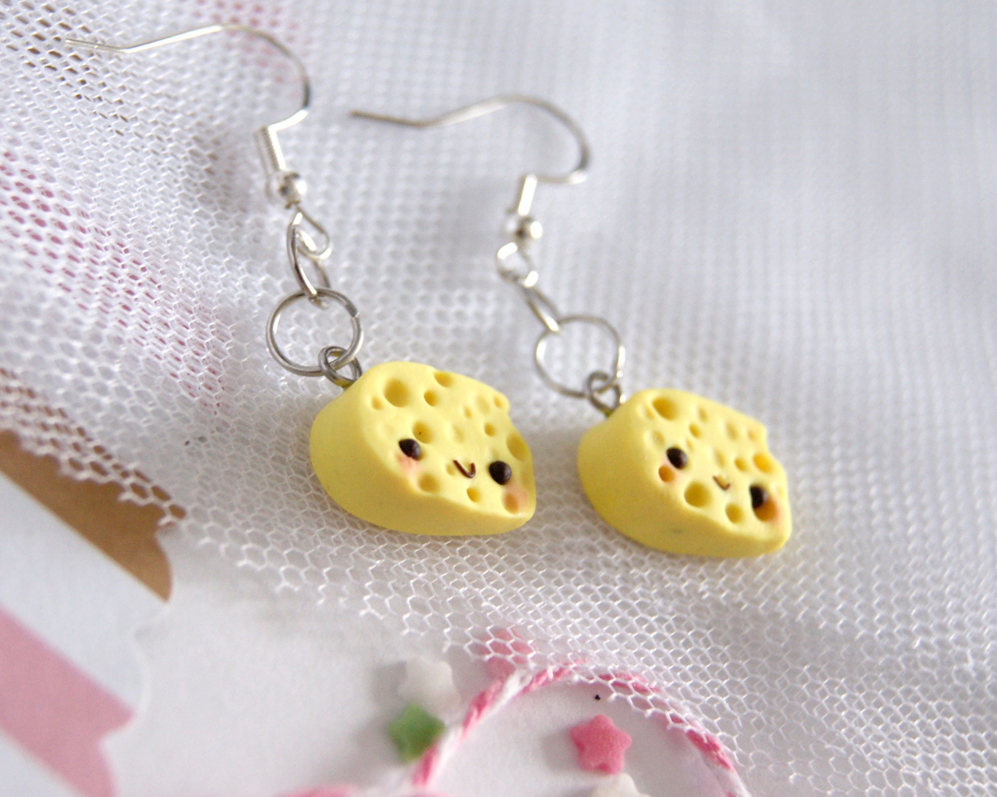 Cute cheese dangle earrings kawaii cheese earrings polymer Etsy