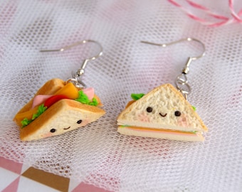 Kawaii Sandwich Ohrringe, Lebensmittel Ohrringe aus Ton, süße halbe Sandwich Ohrringe, niedliche Ohrclips, süße Ohrringe