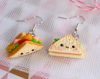 Kawaii sandwich earrings, clay food earrings, cute half sandwich earrings, cute clay earrings, cute clip on earrings, cute food jewelry