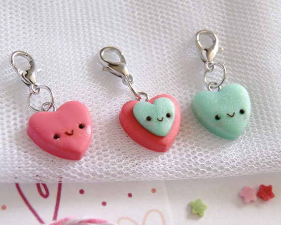 Cute Love Hearts Charm, Kawaii Charm Set, Kawaii Polymer Clay Charm,  Miniature Clay Hearts, Cute Stitch Markers, Girlfriend Cute Charms Gift 