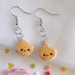 Cute kawaii bitten cookie earrings, polymer clay food earrings, cute clip on earrings girls, miniature food jewelry, funny earrings teenager
