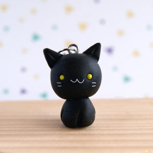 Cute black cat charm, kawaii polymer clay cat charm, black cat gift, miniature clay cat, kawaii pet charm, cat lover gift, personalized cat