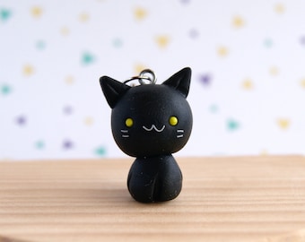 Cute black cat charm, kawaii polymer clay cat charm, black cat gift, miniature clay cat, kawaii pet charm, cat lover gift, personalized cat