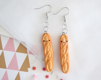 Kawaii französisches Brot Ohrringe, süße Ohrclips, süße Ohrringe aus Ton, süße Ohrringe aus Ton, süße Ohrringe aus Polymer Ton