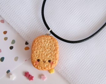 Kawaii cute hash browns cord necklace, polymer clay hash brown charm necklace, kawaii food charm, clay cute food charms, cute food jewelry