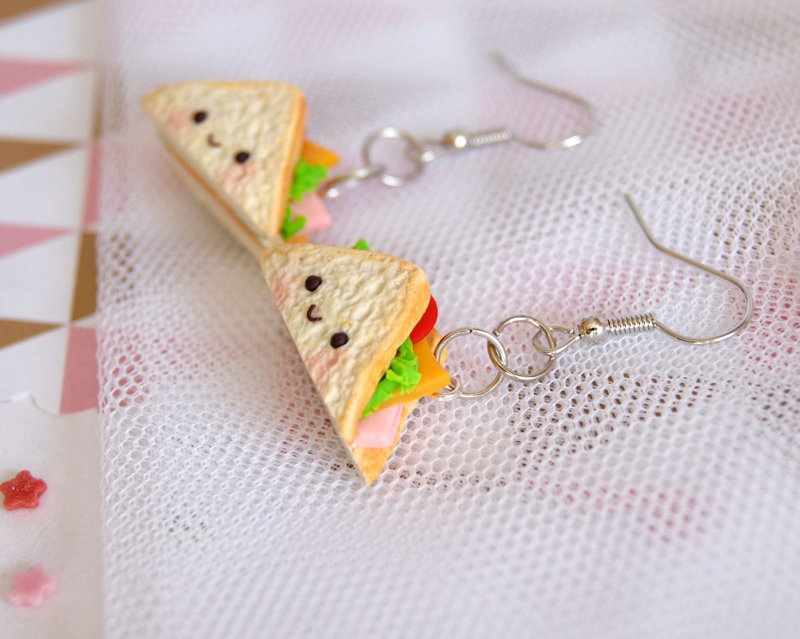 Kawaii Sandwich Earrings Clay Food Earrings Cute Half Etsy