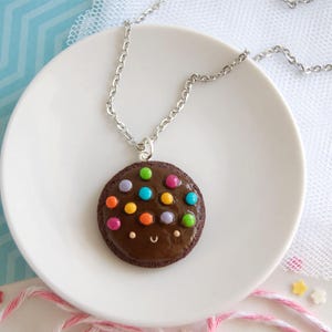Kawaii chocolate cookie with candies necklace, polymer clay charm necklace, kawaii food charm necklace, clay cute food, funny food charm