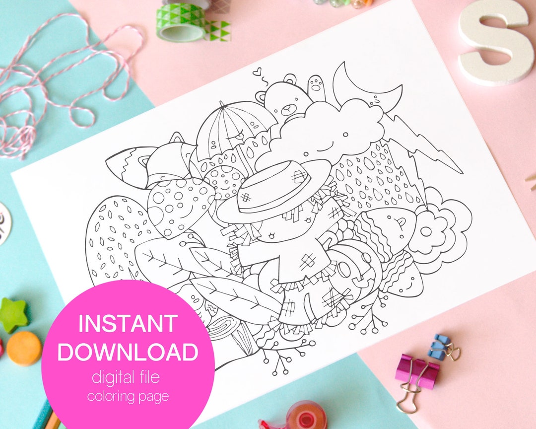 Cute Printable Coloring Page, Kawaii Coloring Sheet, Kawaii Doodle ...