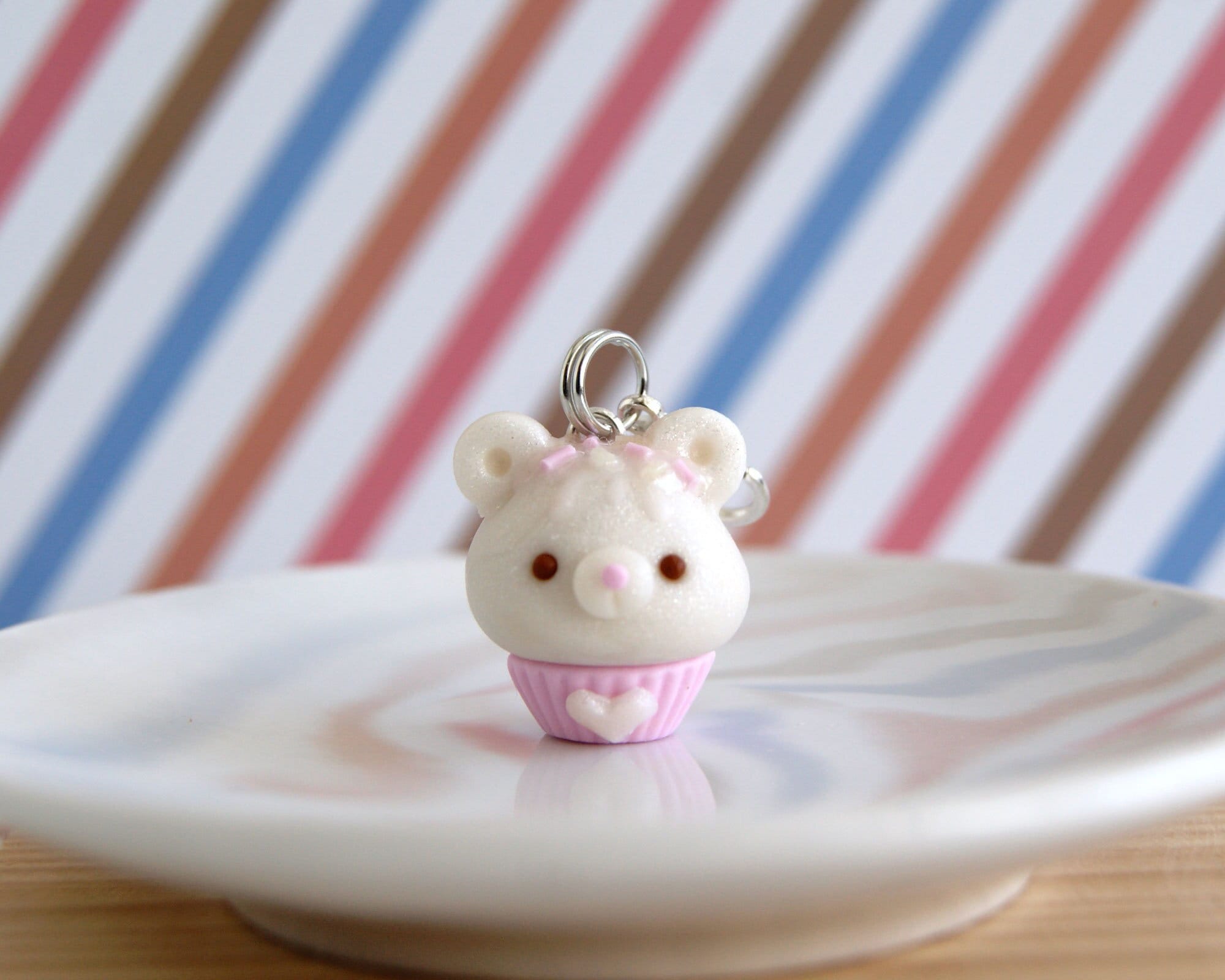 Kawaii Bear Cupcake Charm: Polymer Clay Animal Pet Charm