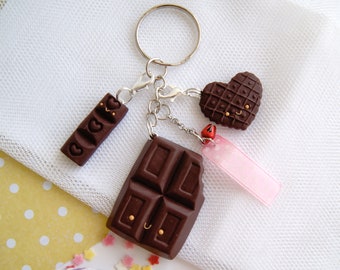 Cute fake chocolate keychain, kawaii chocolate keyring, cute clay food keyring, best friends keyring, kawaii chocolate bar charm, cute food