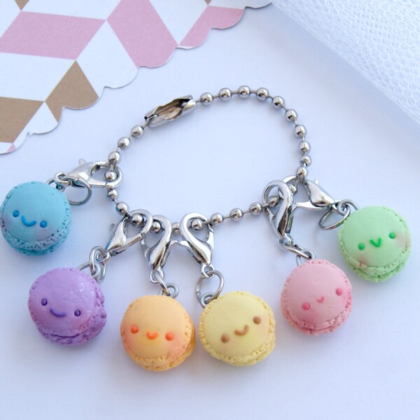 Charmes mignons de macarons d'arc-en-ciel de kawaii, marqueurs de point de macarons mignons, charme de nourriture de kawaii d'argile de polymère, charme faux d'argile de nourriture, nourriture miniature mignonne