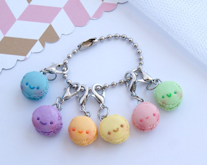 Set of 6 rainbow cookies charms, cute macarons stitch markers, p Set of 6 rainbow cookies charms, cute macarons stitch markers, p