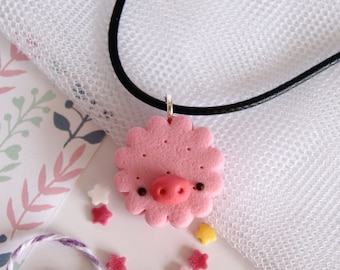 Collier de cordon de biscuit de cochon mignon kawaii, collier de charme de biscuit rose en argile polymère, charme de nourriture kawaii, charmes de nourriture mignons en argile, bijoux de nourriture mignons