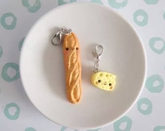 Kawaii Bread and Cheese Charms, Polymer Clay Food Charms