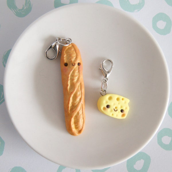 Schattig Frans brood en kaas charmes, kawaii stokbrood brood en kaas charmes, kawaii polymeer klei voedsel charmes, miniatuur schattige voedsel charmes