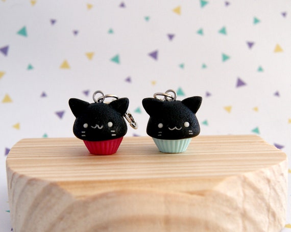 Cute Black Cat Cupcake Charm, Kawaii Polymer Clay Charms, Kitty Cat Charm,  Cat Stitch Marker, Cute Food Jewelry, Cat Lover Gift, Kawaii Cat -   Israel