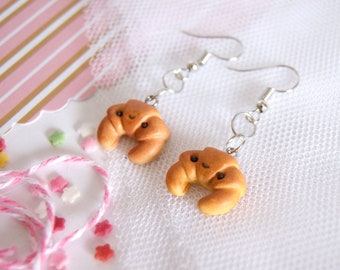 Kawaii Croissant Earrings, Cute Polymer Clay Food Jewelry