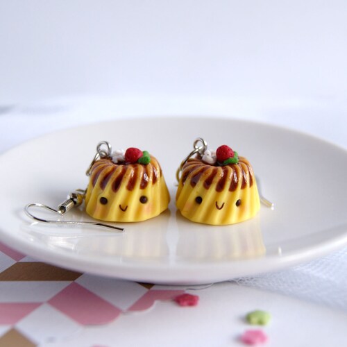 Jolies boucles d'oreilles pour pudding en pâte polymère, bijoux culinaires kawaii