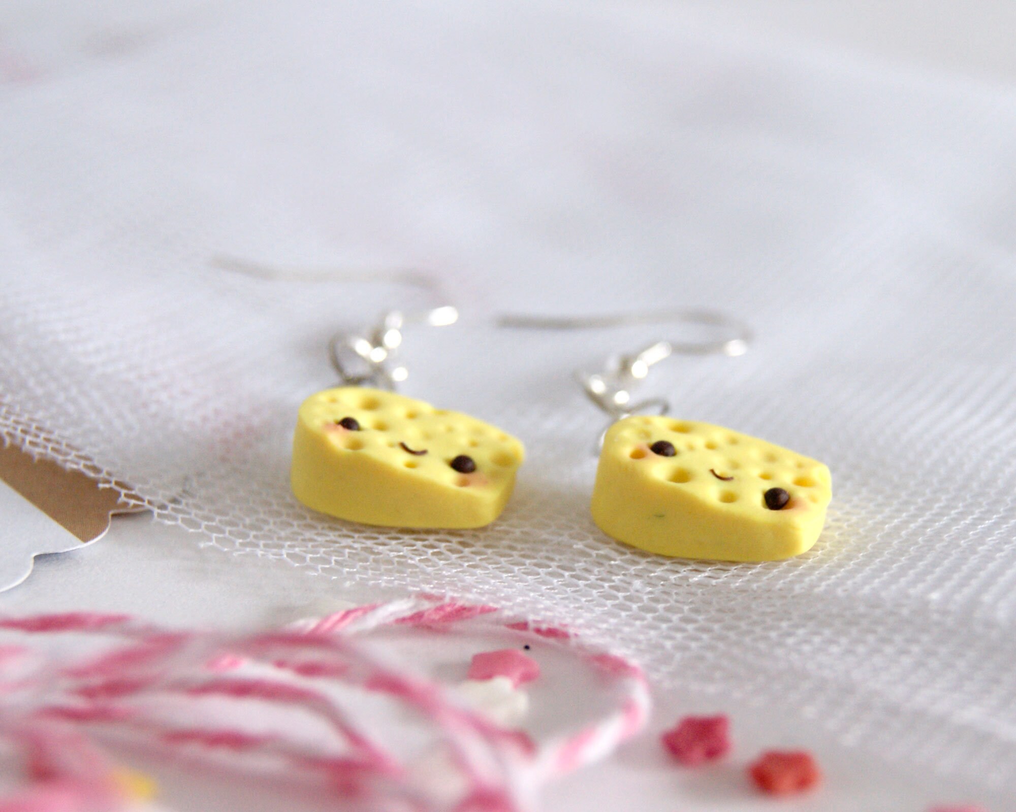 Cute cheese dangle earrings kawaii cheese earrings polymer Etsy