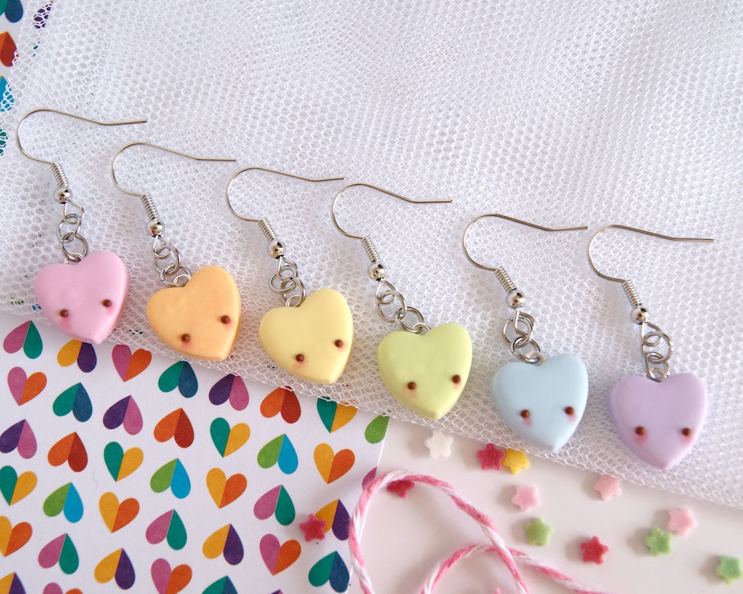 Cute Kawaii Hearts Earrings Pack, Cute Rainbow Earrings Pack, Cute Clay