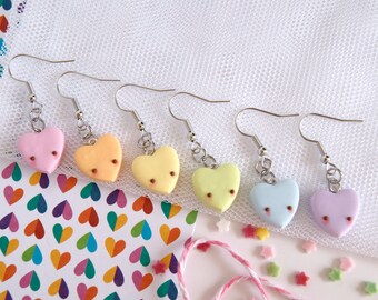 Cute kawaii hearts earrings pack, cute rainbow earrings pack, cute clay love earrings, kawaii rainbow jewelry, cute kawaii dangle earrings