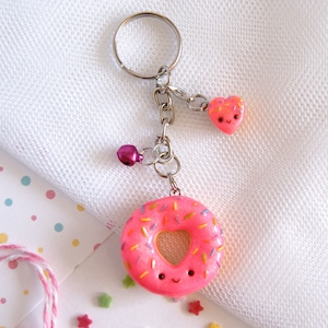 Chaveiro fofo de donut rosa, chaveiro de donut kawaii, chaveiro fofo de amor de donut, pingente fofo de donut, chaveiro de melhores amigas, chaveiro de donut rosa