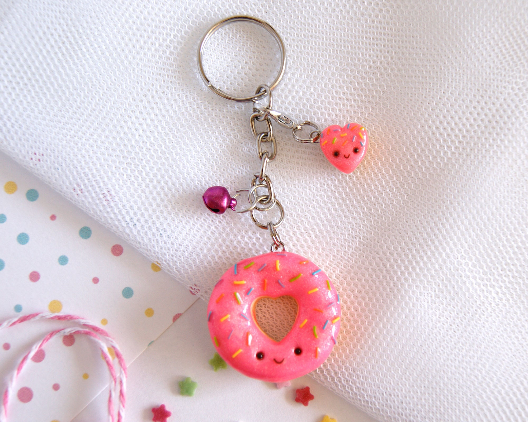 Cute Pink Donut Keychain Kawaii Donut Keyring Mother's - Etsy
