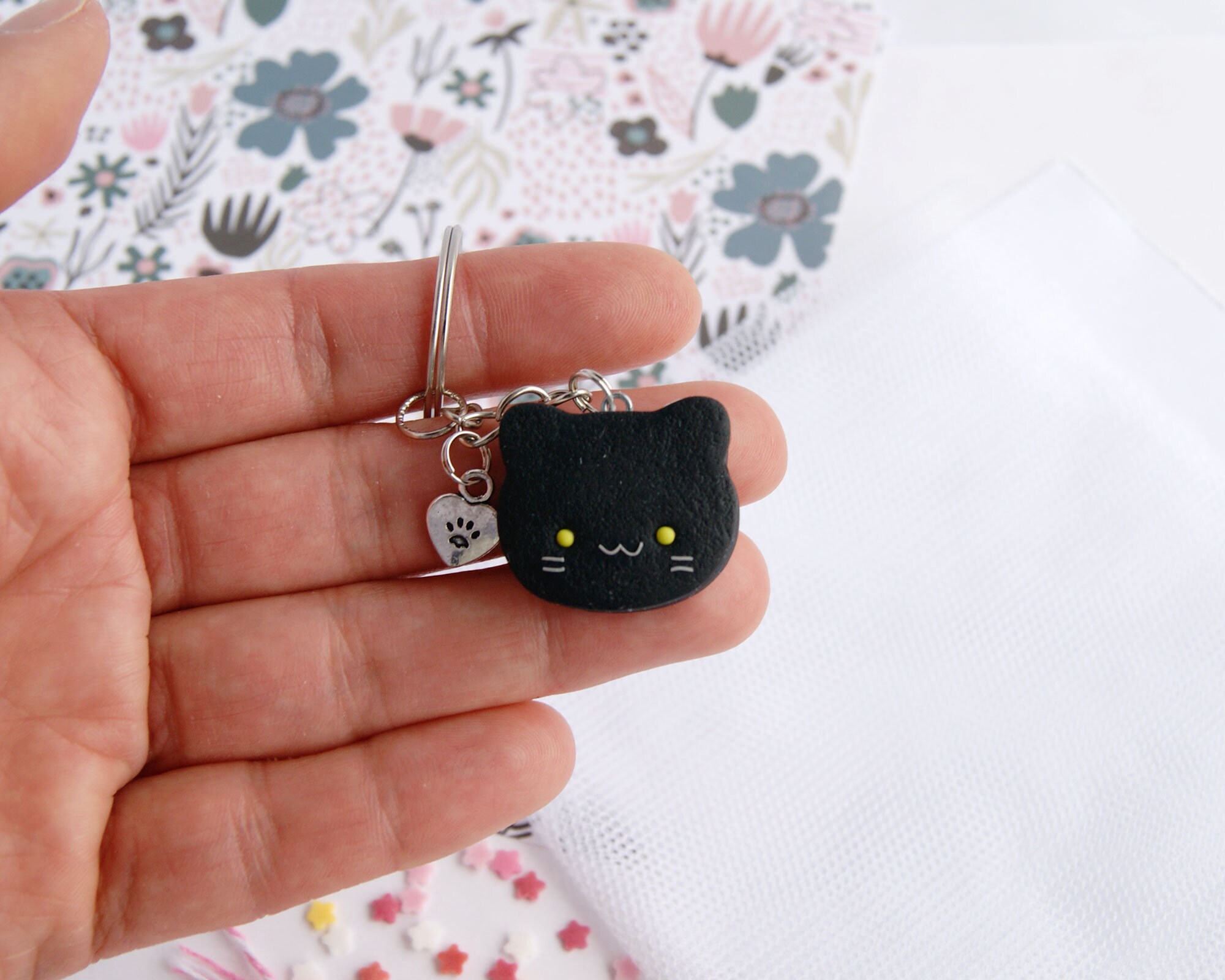 ●BLACKPURPLE● Signature Cat Heart charm Keyring (3色) BLACKPURPLE キーホルダー Signature Cat Heart charm Keyring