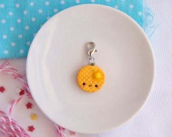 Cute miniature waffle charm, kawaii waffle charm, kawaii polymer clay food charm, kawaii stitch marker, tiny cute clay charm, tiny fake food