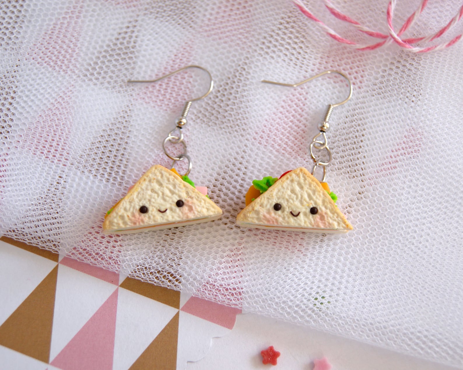 Kawaii Sandwich Earrings Clay Food Earrings Cute Half Etsy