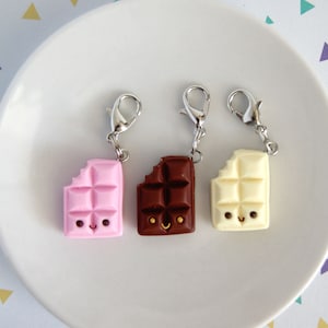 Cute chocolate bars charms, kawaii polymer clay chocolate charm, miniature cute food charm, kawaii best friends charm gift, cute fake food