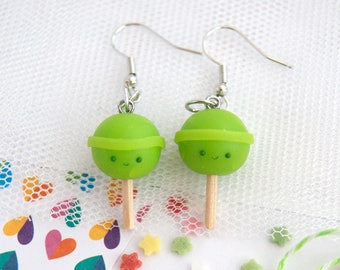Cute kawaii lollipops dangle earrings, polymer clay food jewelry, cute food earrings, food jewelry, cute clay earrings, funny earrings